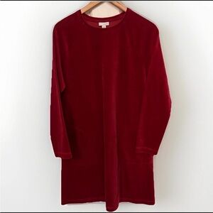 J. Jill Red Velvet Dress Long Sleeve Shift Size M Pima Cotton Holiday Romantic